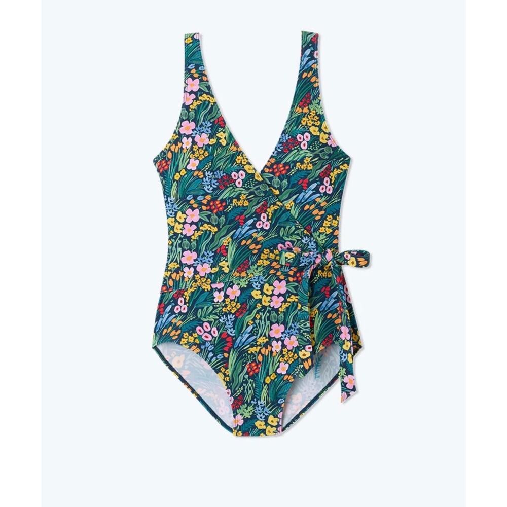SUMMERSALT X RIFLE PAPER CO women’s Lea Swimsuit Perfect Wrap One-Piece 14 New